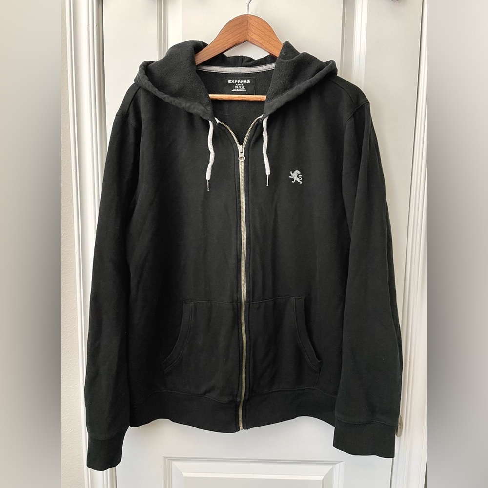 EXPRESS Men’s Fleece Hooded Jacket Full Zip Black. Size XL